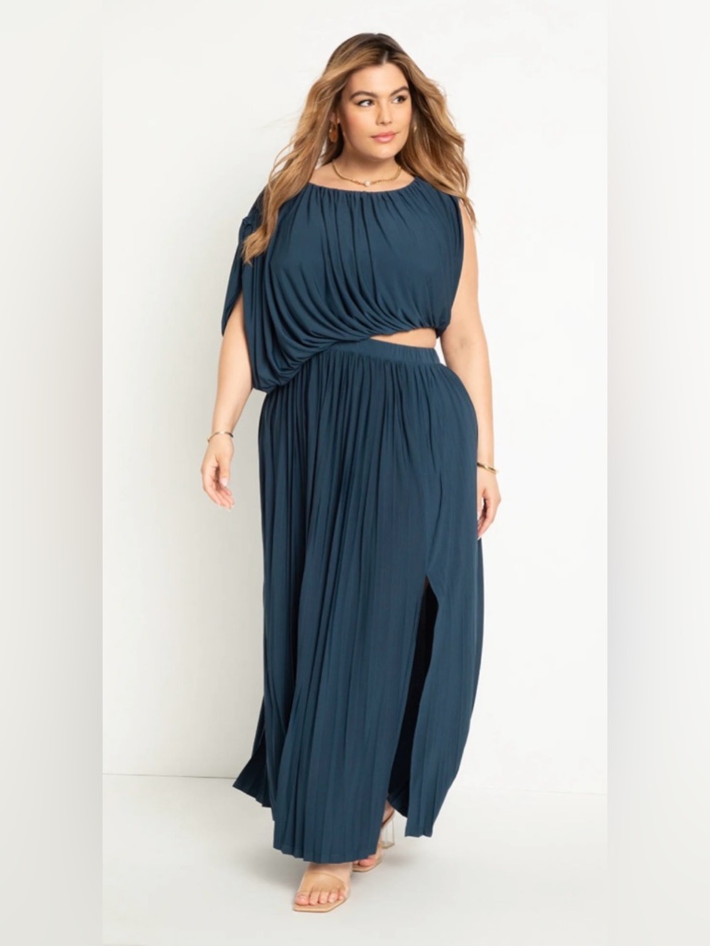 ELOQUII Asym Bodice Maxi Dress Blue